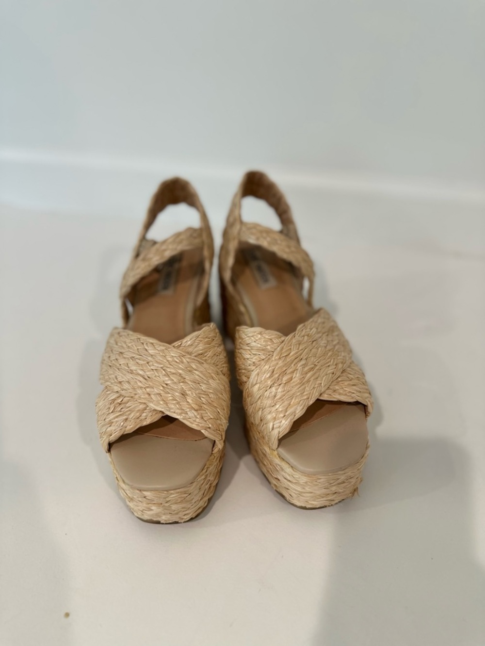 Steve Madden Straw Woven Platform Slingbacks - Natural